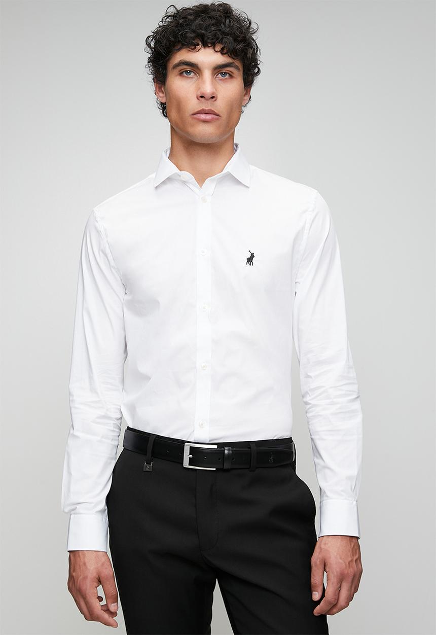 POLO - MENS LS PLAIN SLIM FIT SHIRT - White