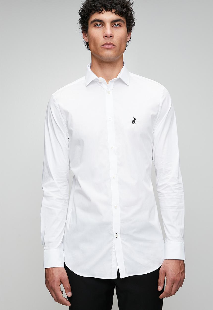 POLO - MENS LS PLAIN SLIM FIT SHIRT - White