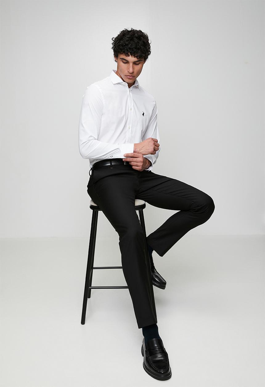 POLO - MENS LS PLAIN SLIM FIT SHIRT - White