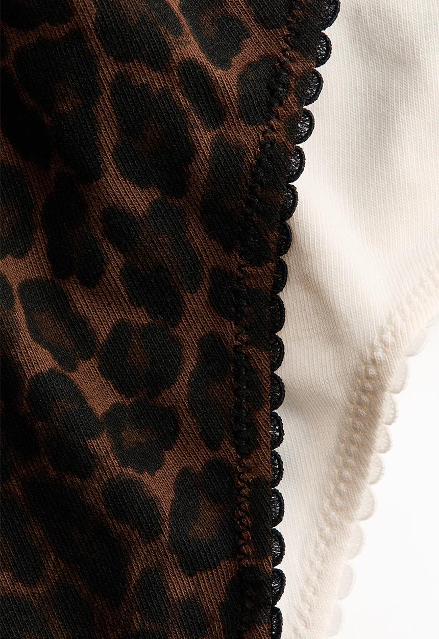H&M - 3-pack cotton thong briefs - dark brown/leopard print
