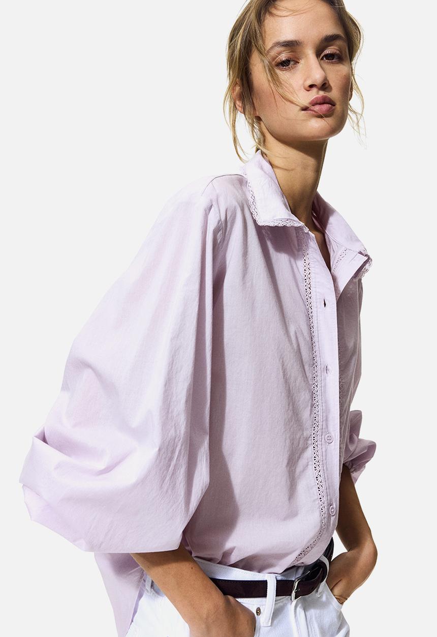 H&M - Lace-trimmed cotton shirt - light purple