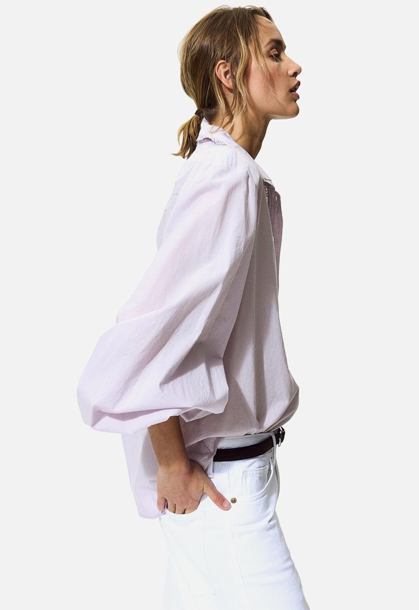 H&M - Lace-trimmed cotton shirt - light purple