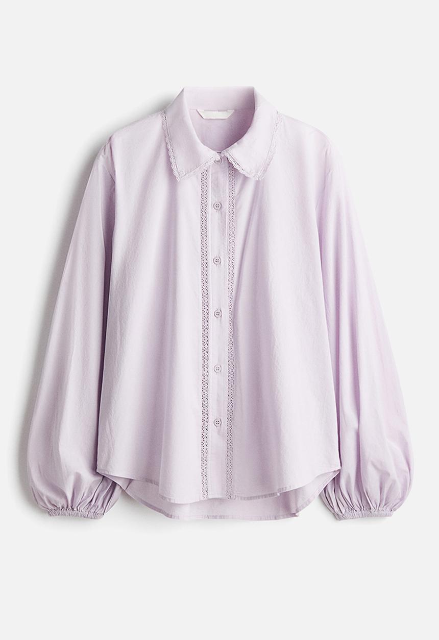H&M - Lace-trimmed cotton shirt - light purple