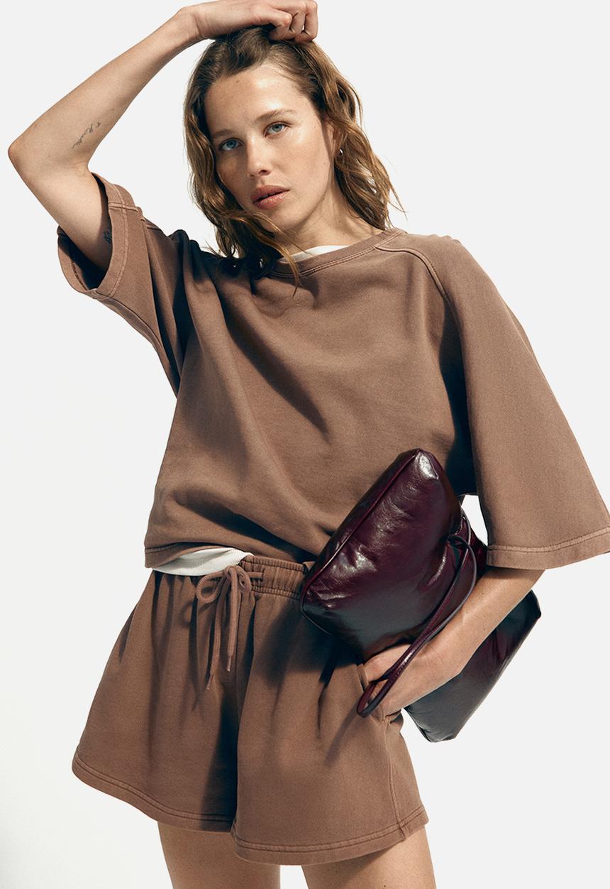 H&M - Short-sleeved cotton sweatshirt - dusty brown