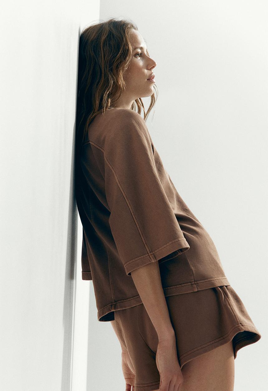 H&M - Short-sleeved cotton sweatshirt - dusty brown