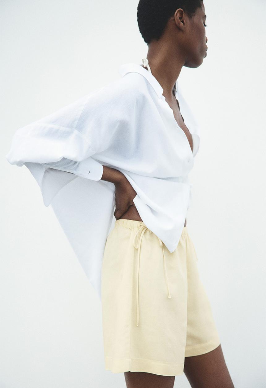 H&M - Drawstring-detail linen-blend shorts - yellow