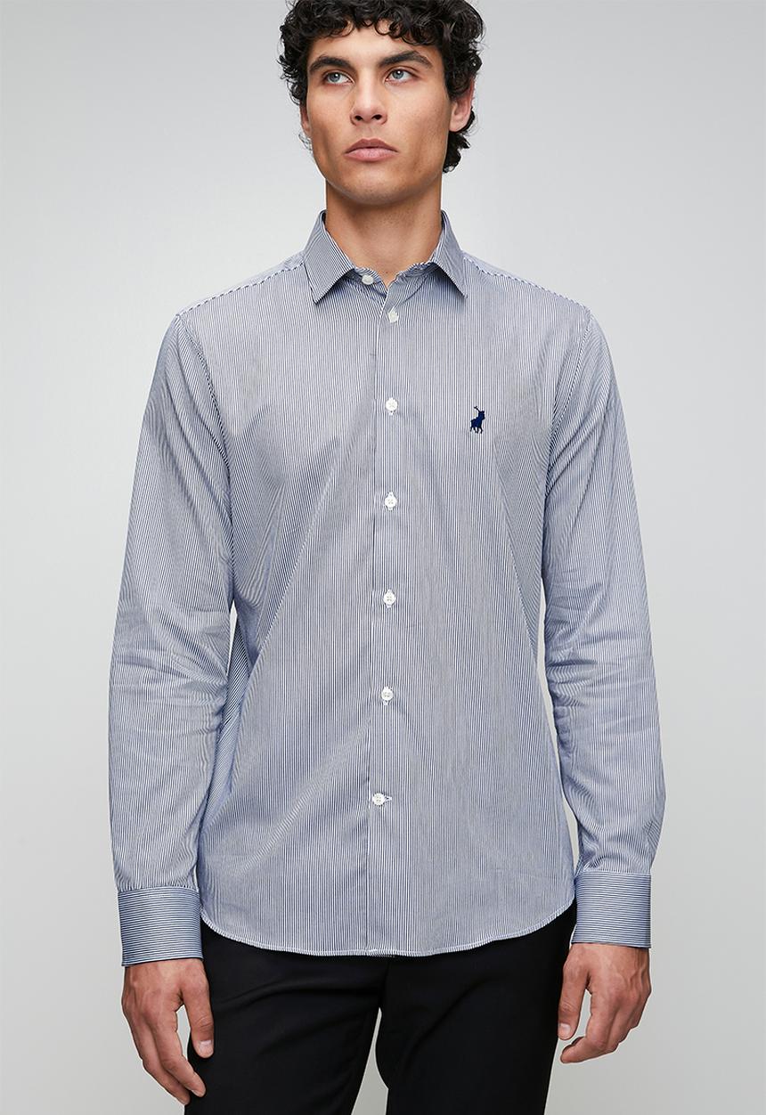 POLO - MENS LS YD STRIPE  SHIRT - Navy
