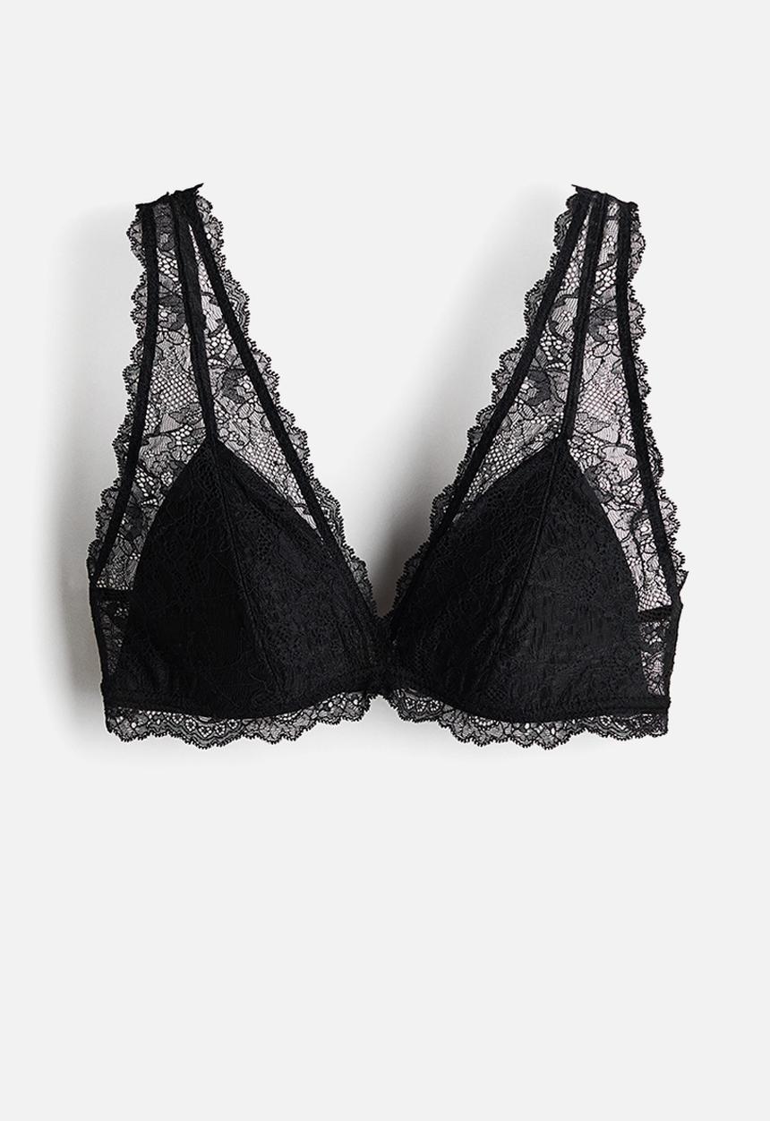 H&M - Padded soft lace bra - black