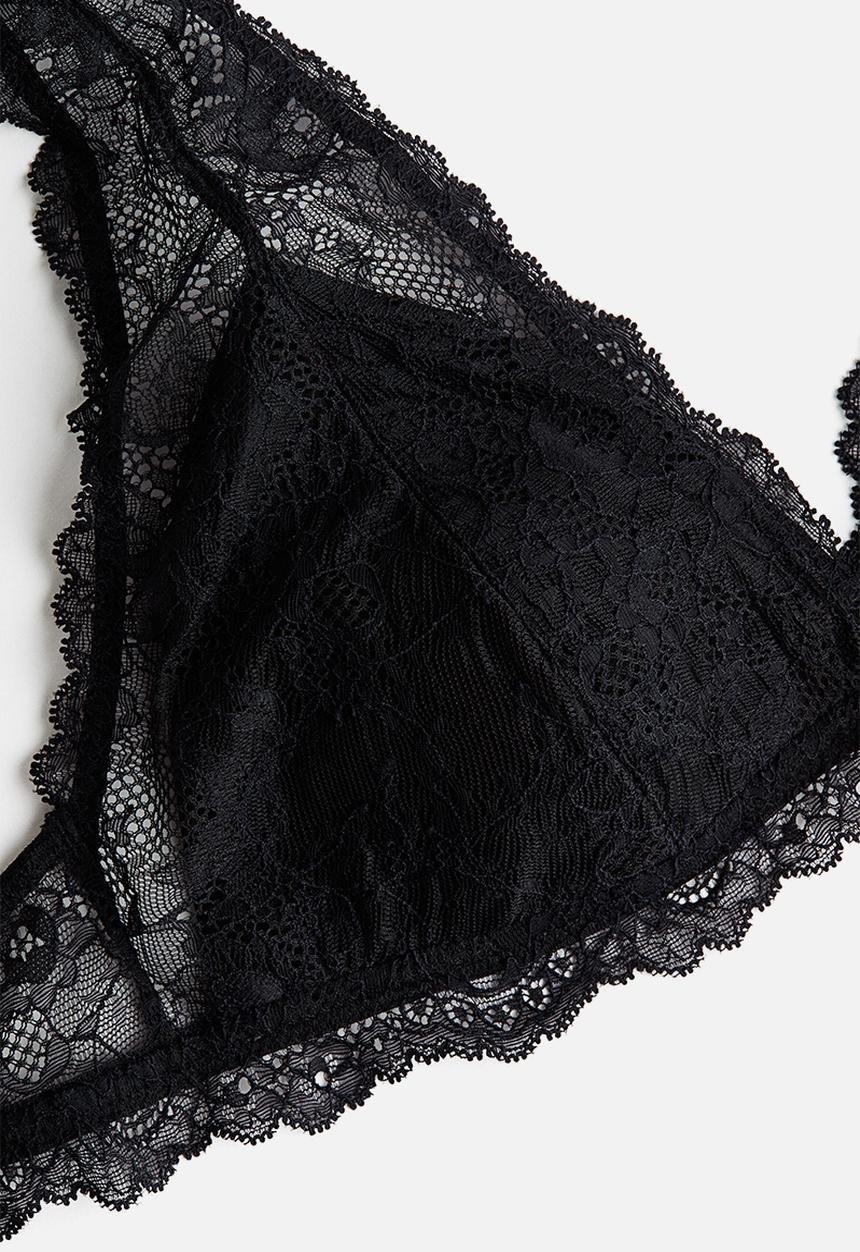 H&M - Padded soft lace bra - black