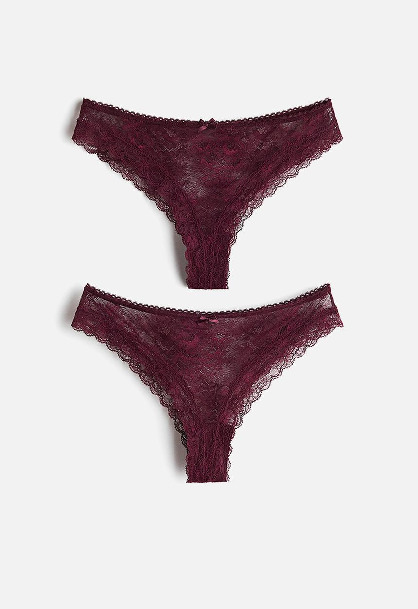 H&M - 2-Pack lace brazilian briefs - dark red