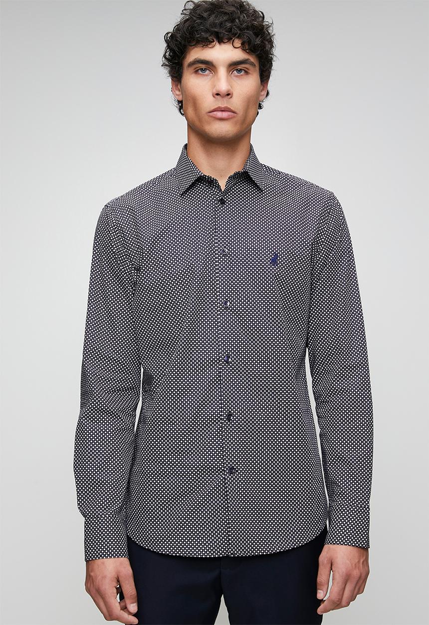 POLO - MENS LS GEO PRINT SHIRT - Black