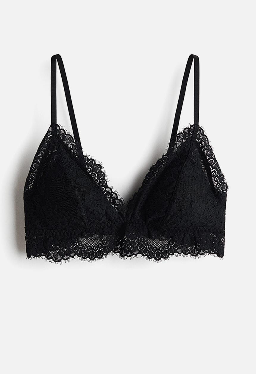 H&M - Padded soft lace bra - black