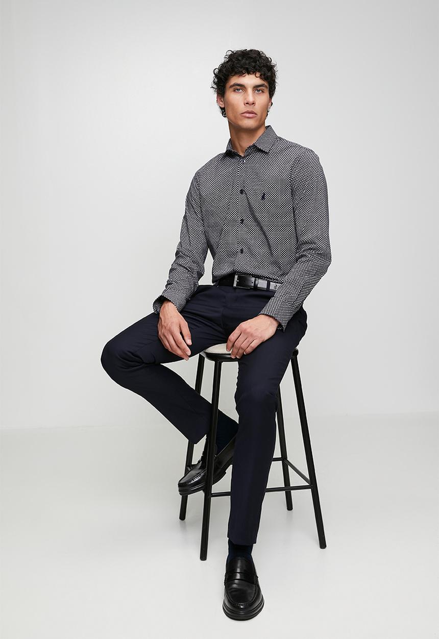 POLO - MENS LS GEO PRINT SHIRT - Black