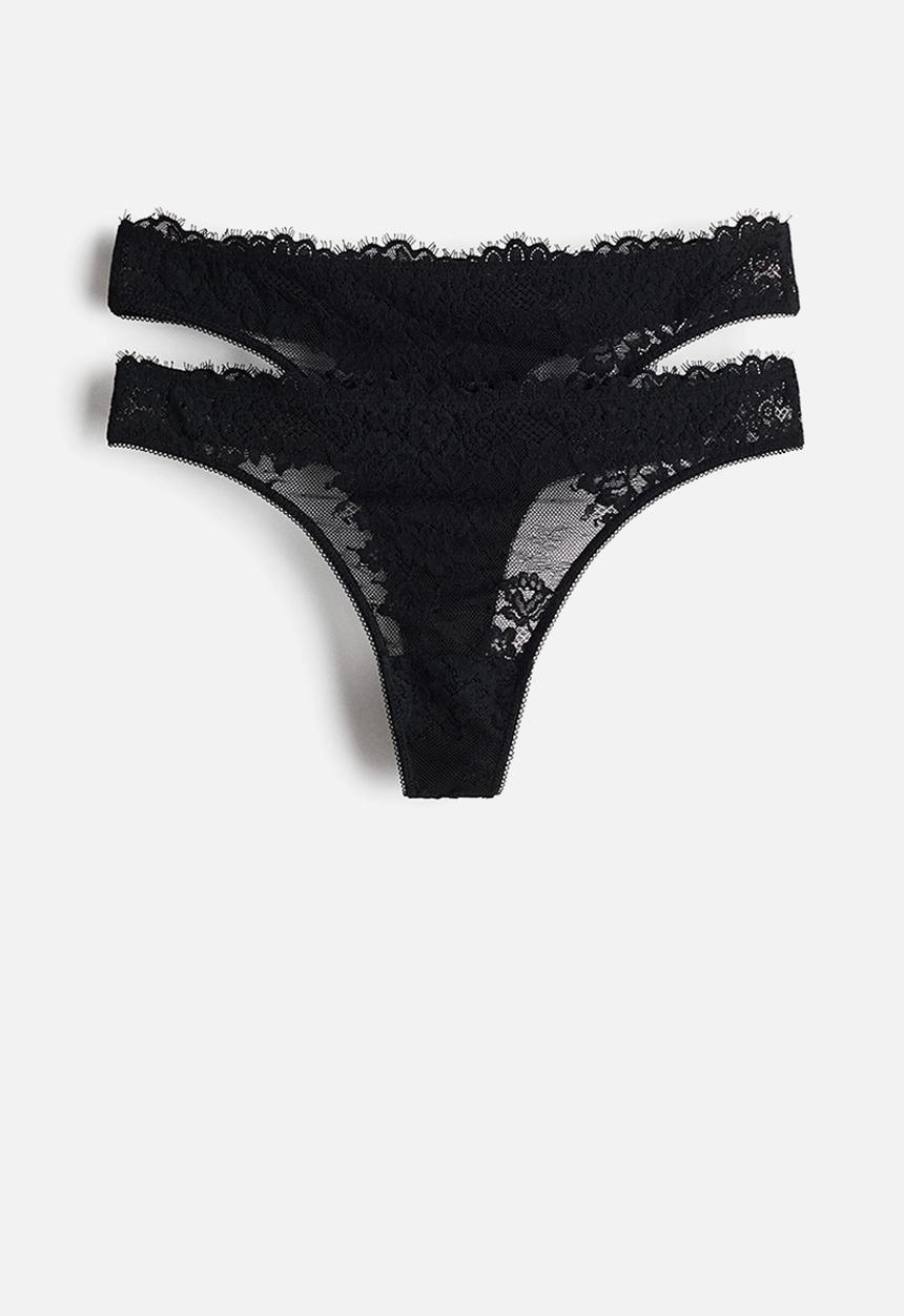 H&M - 2-Pack lace thong briefs - black