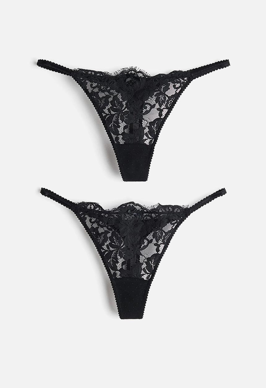 H&M - 2-Pack lace tanga thong briefs - black