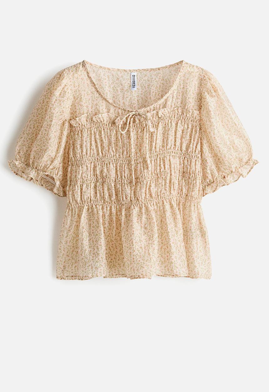 H&M - Smocked blouse - light beige
