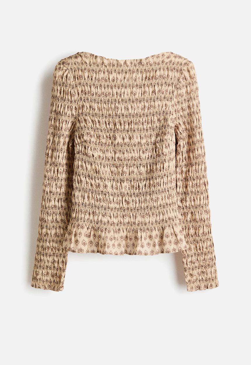 H&M - Smocked top - beige/floral