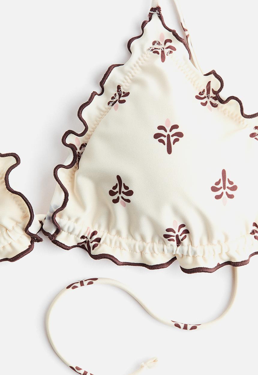 H&M - Padded triangle bikini top - cream/floral