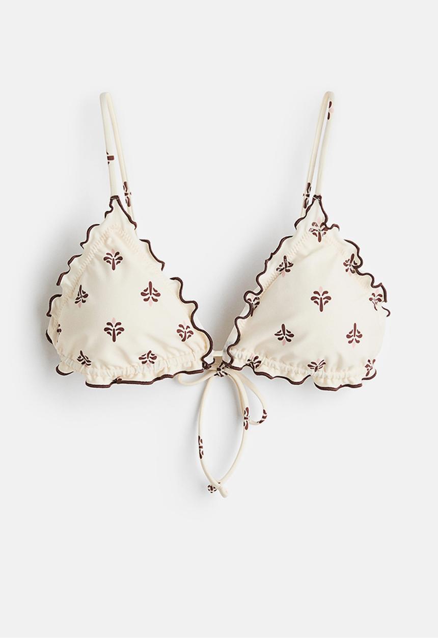 H&M - Padded triangle bikini top - cream/floral