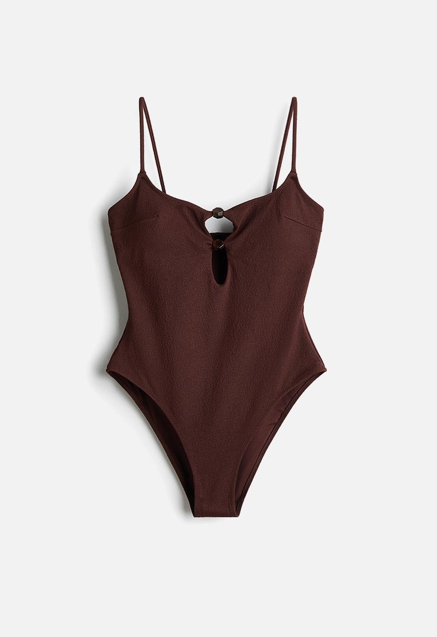 H&M - Padded-cup high leg swimsuit - dark brown