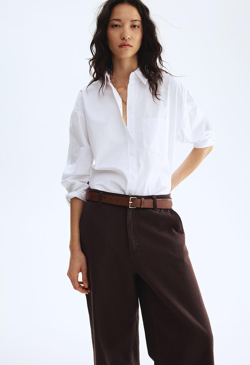 H&M - Wide belted twill trousers - dark brown