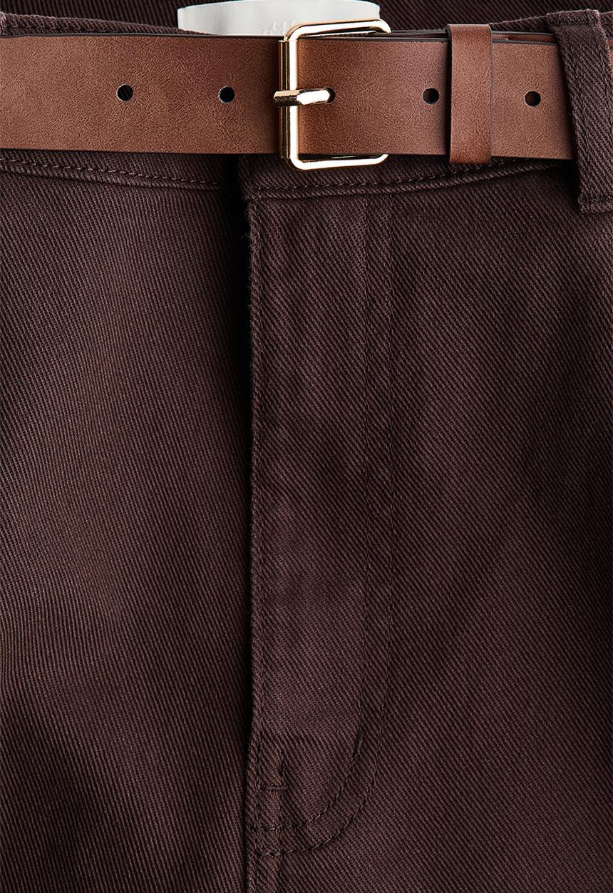 H&M - Wide belted twill trousers - dark brown