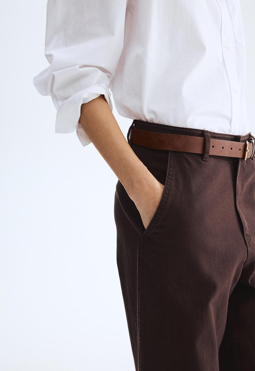 H&M - Wide belted twill trousers - dark brown