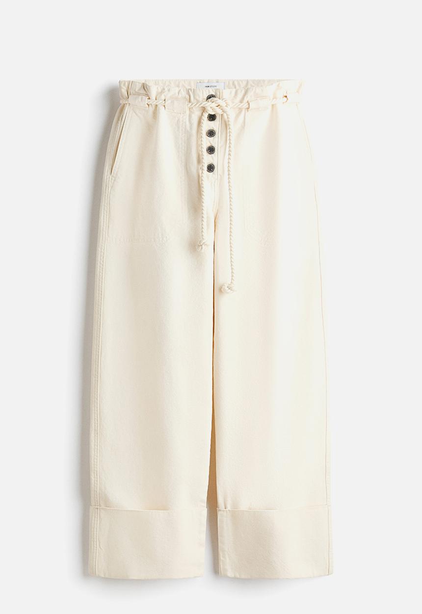 H&M - Rope-belt paper bag trousers - cream