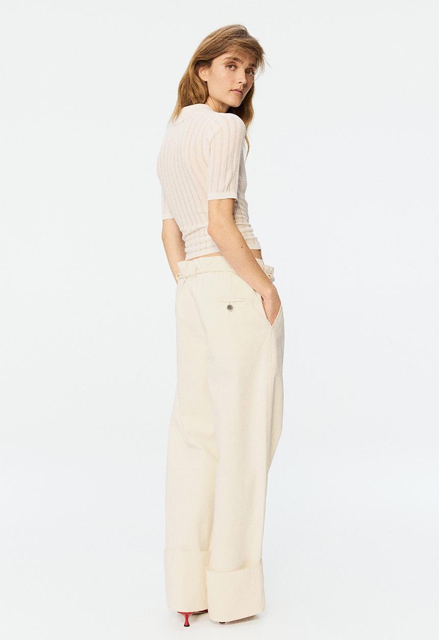 H&M - Rope-belt paper bag trousers - cream