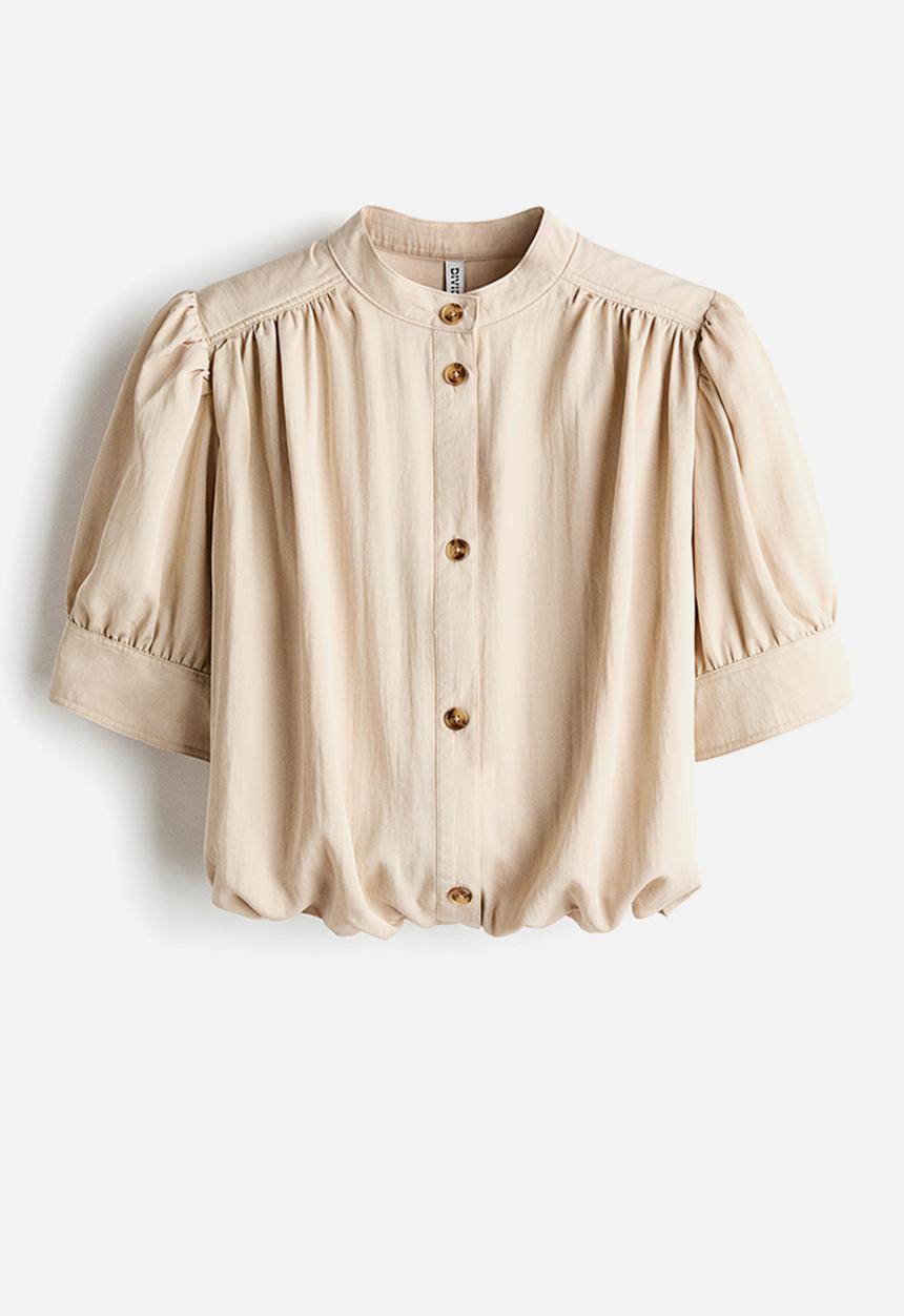 H&M - Bubble-hem twill blouse - light beige