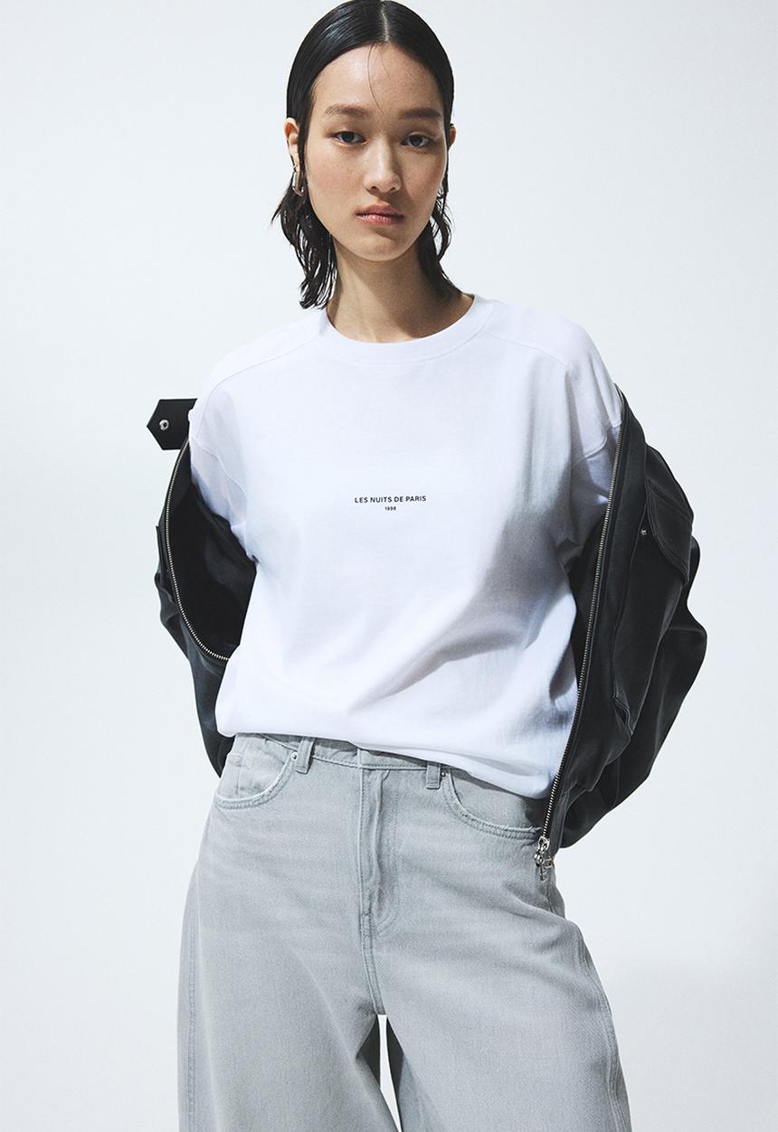 H&M - Oversized jersey top - white/les nuits