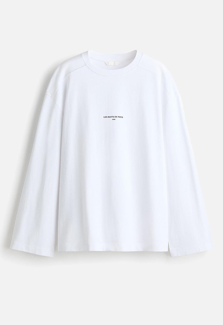 H&M - Oversized jersey top - white/les nuits