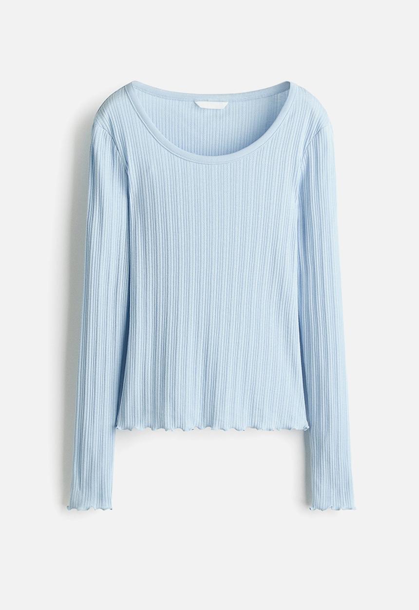 H&M - Pointelle jersey top - light blue