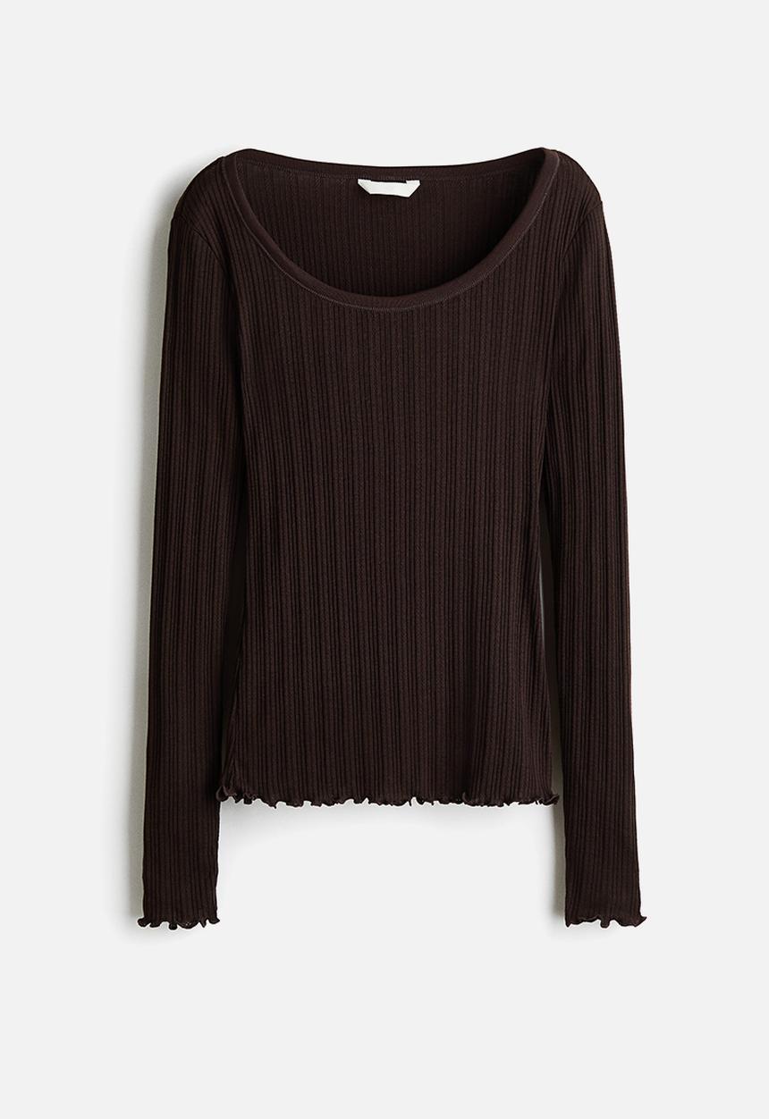 H&M - Pointelle jersey top - dark brown
