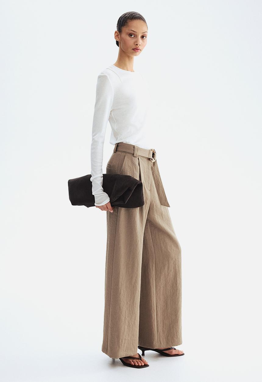H&M - Wide belted trousers - dark mole