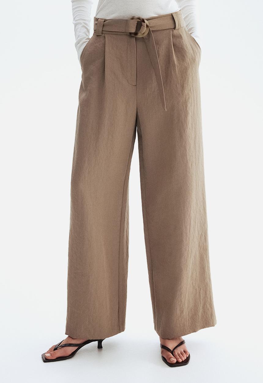 H&M - Wide belted trousers - dark mole
