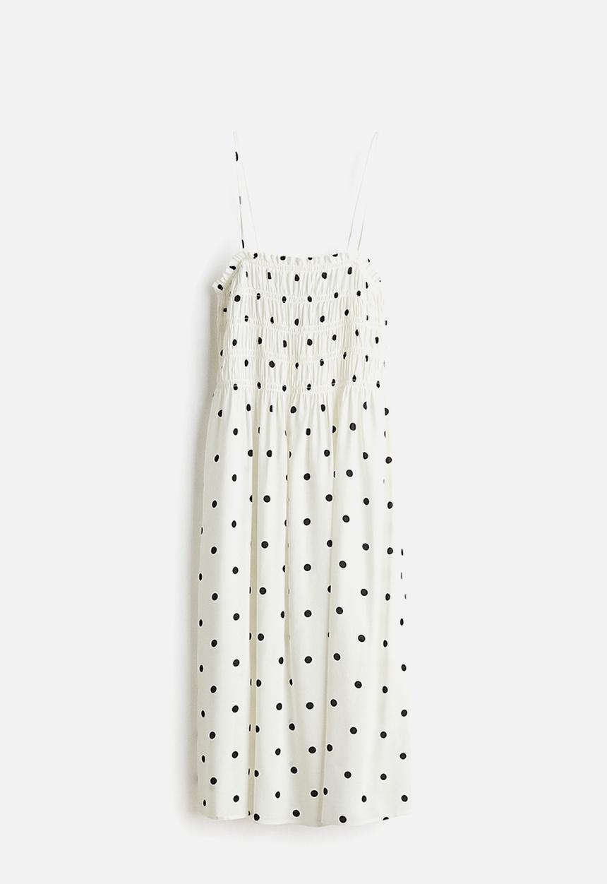 H&M - Smocked strappy dress - white/polka dot