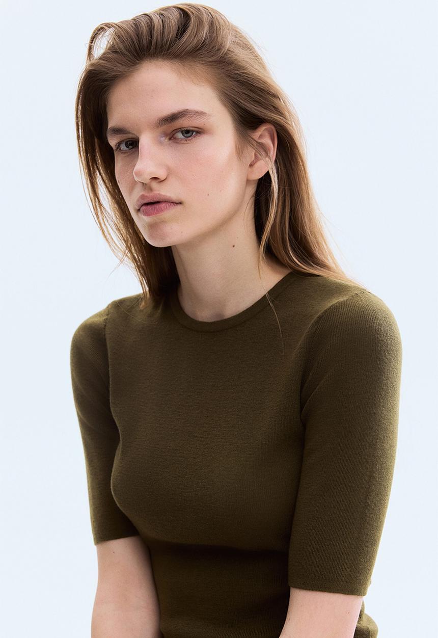 H&M - Rib-knit t-shirt - dark khaki green