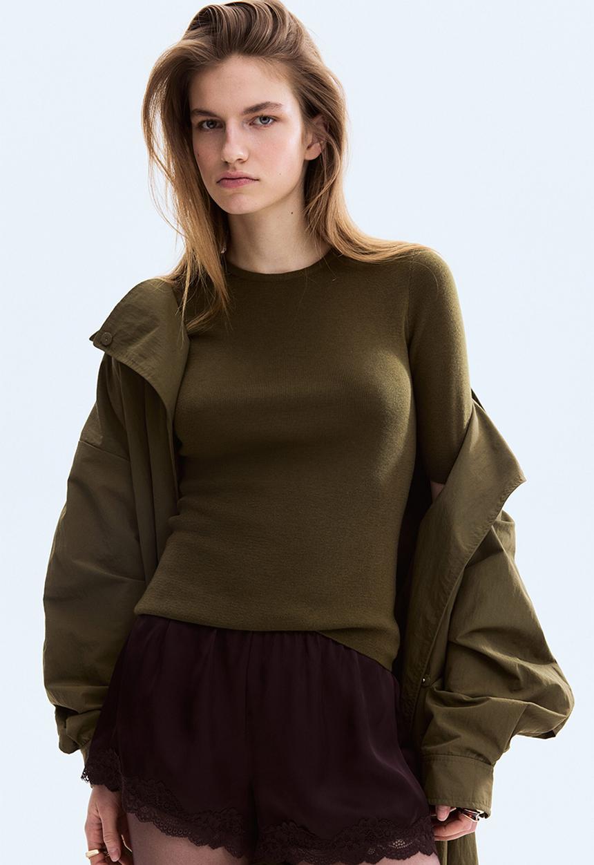 H&M - Rib-knit t-shirt - dark khaki green