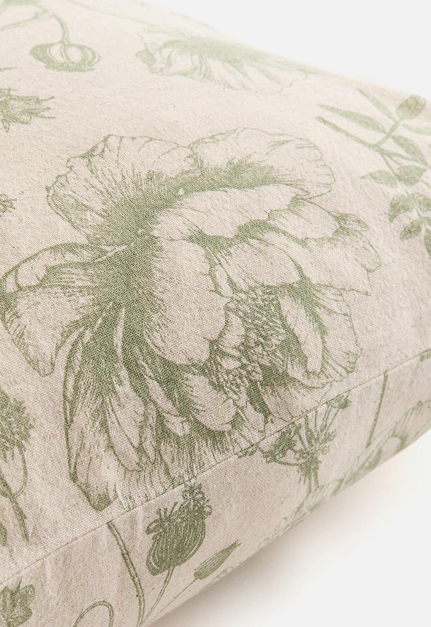 H&M - Linen-blend cushion cover - light beige/floral