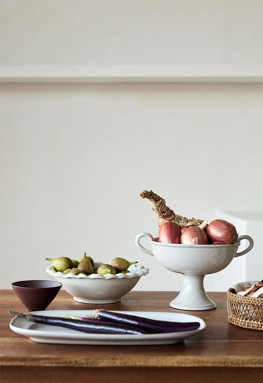 H&M - Footed reactive-glaze serving bowl - white