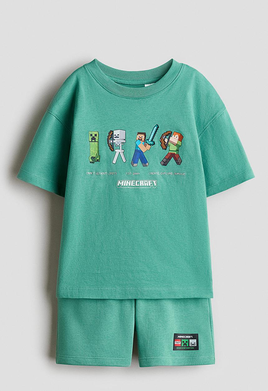 H&M - 2-piece printed set - green/minecraft