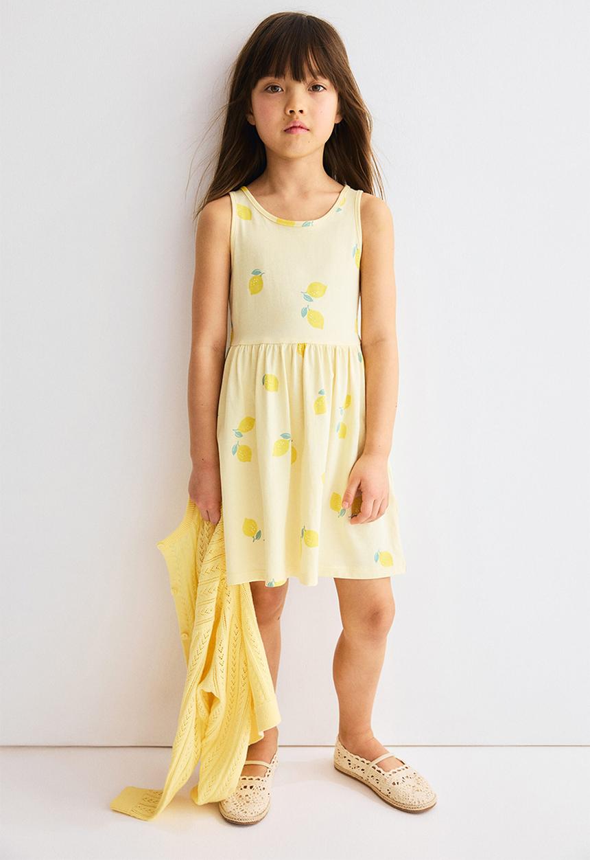H&M - Patterned cotton dress - light yellow/lemons