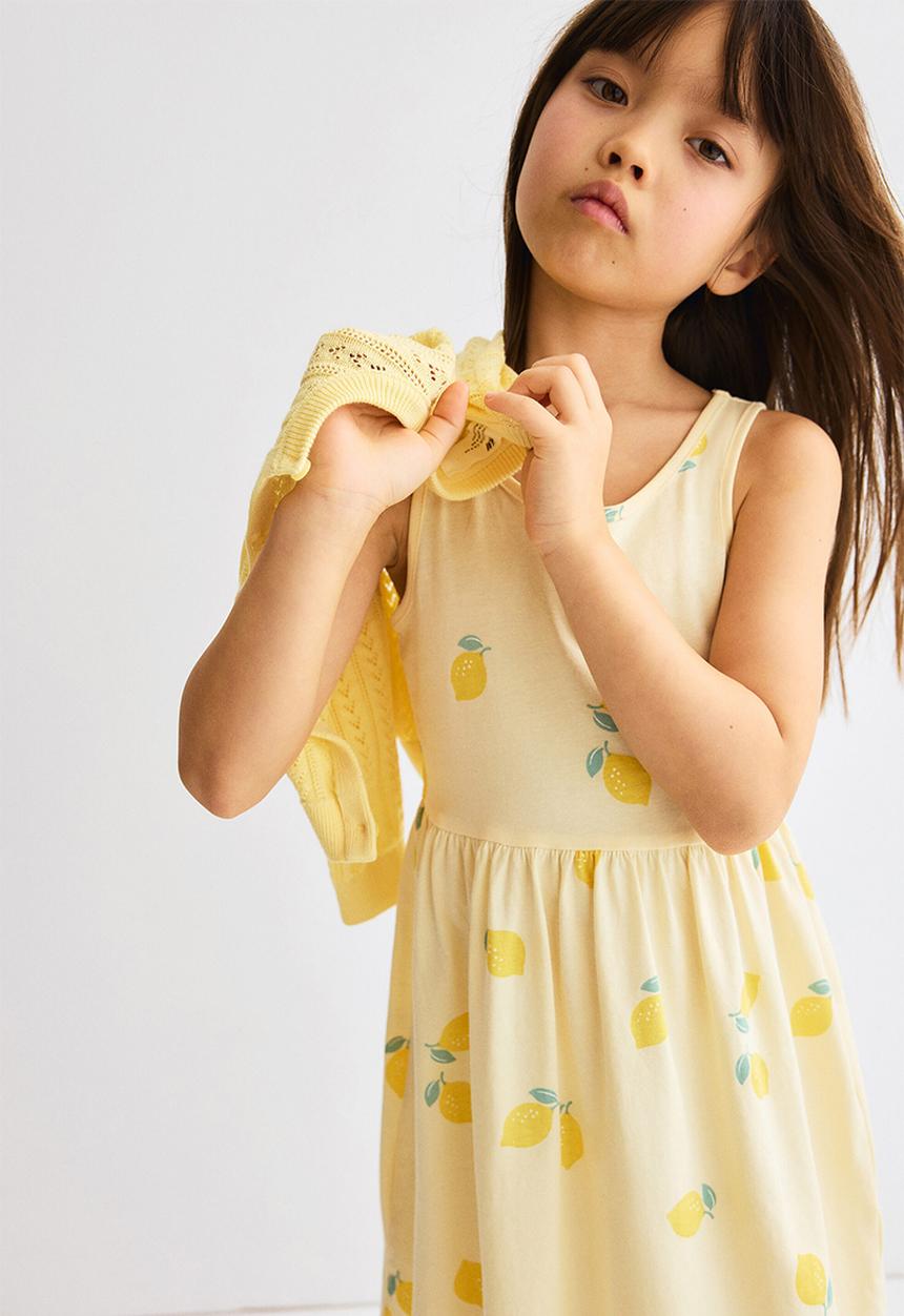 H&M - Patterned cotton dress - light yellow/lemons
