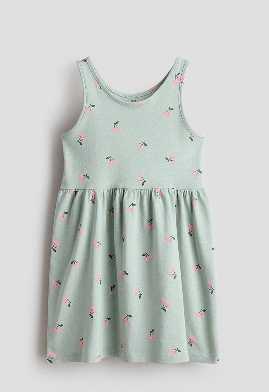 H&M - Patterned cotton dress - light green/cherries