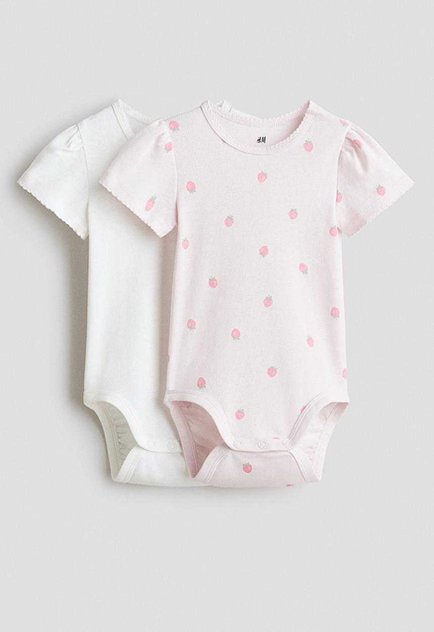 H&M - 2-pack short-sleeved bodysuits - light pink/strawberries