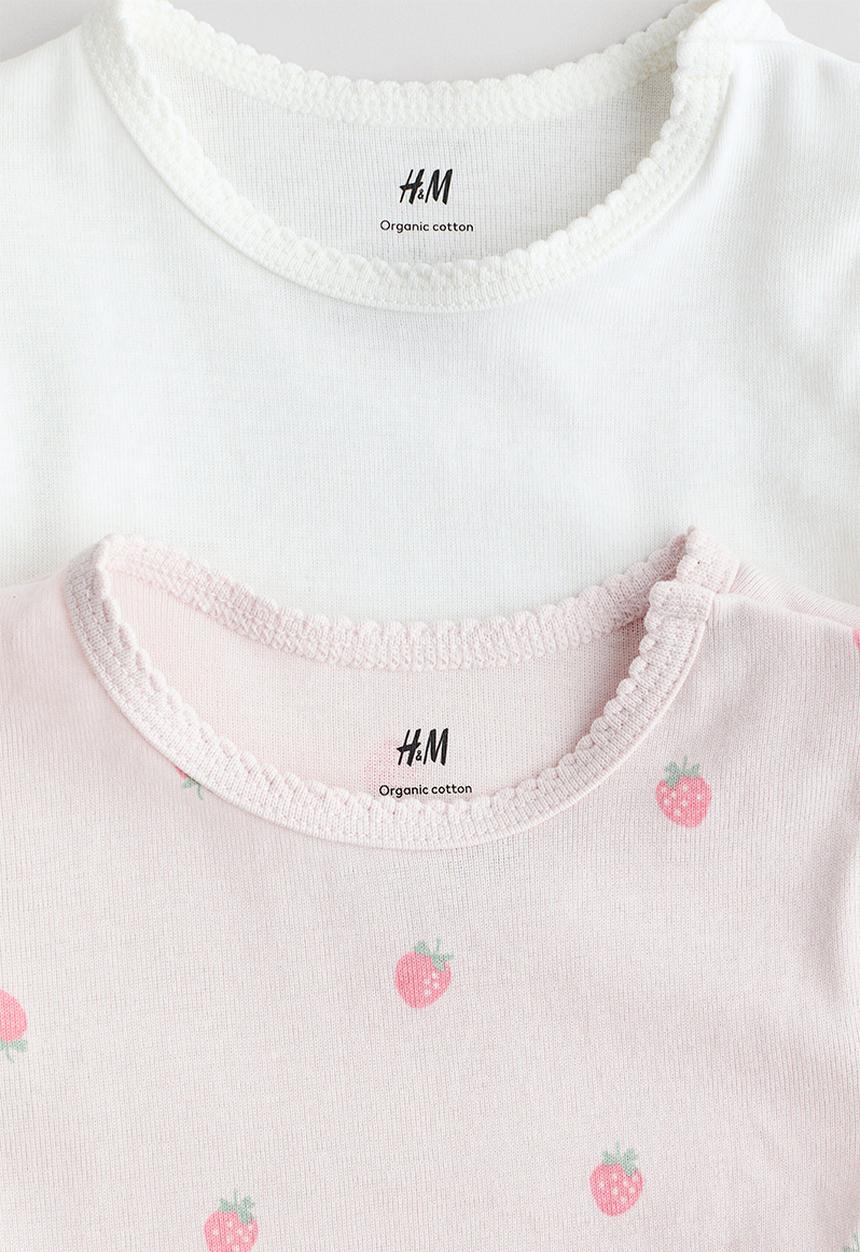 H&M - 2-pack short-sleeved bodysuits - light pink/strawberries