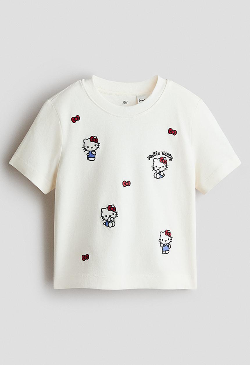 H&M - Print-motif cotton t-shirt - cream/hello kitty