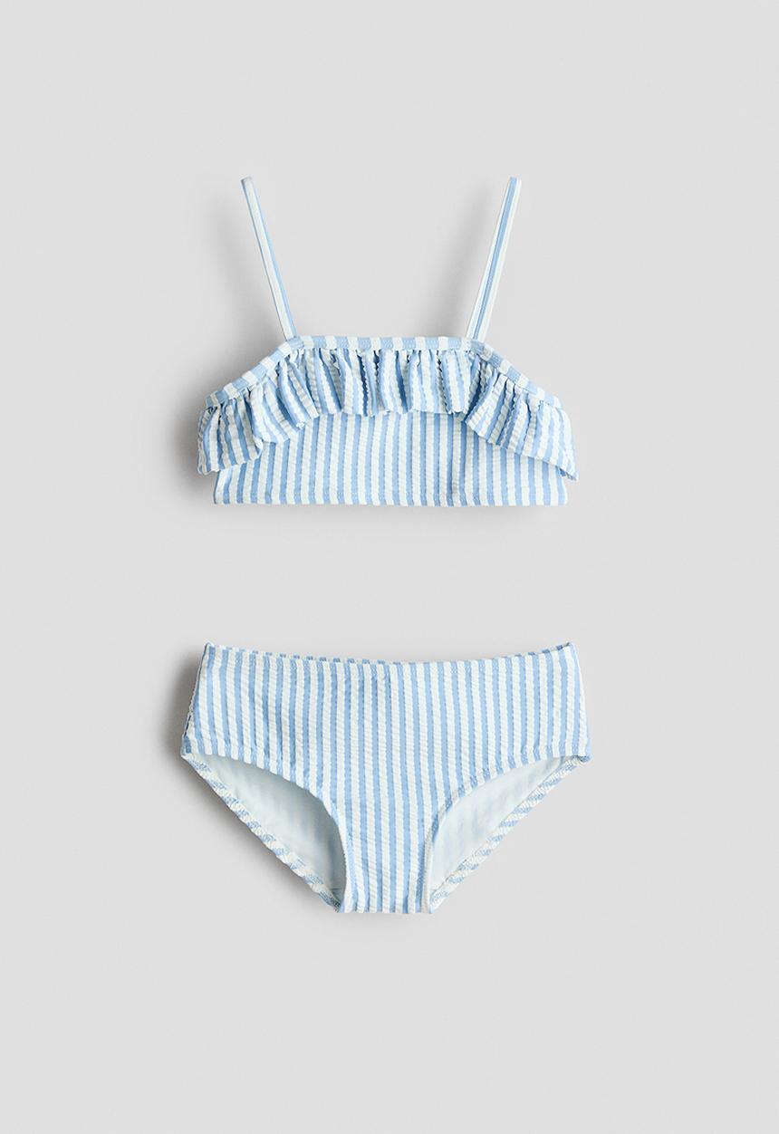 H&M - Frill-trimmed bikini - light blue/striped