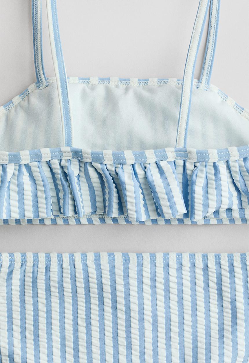 H&M - Frill-trimmed bikini - light blue/striped